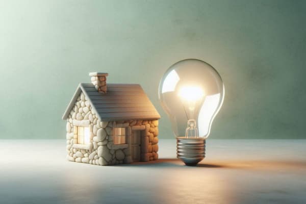 Une maison avec une ampoule allumée 